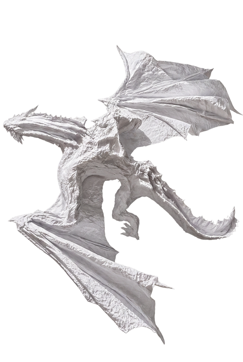 Soaring paper dragon sculpture, hero